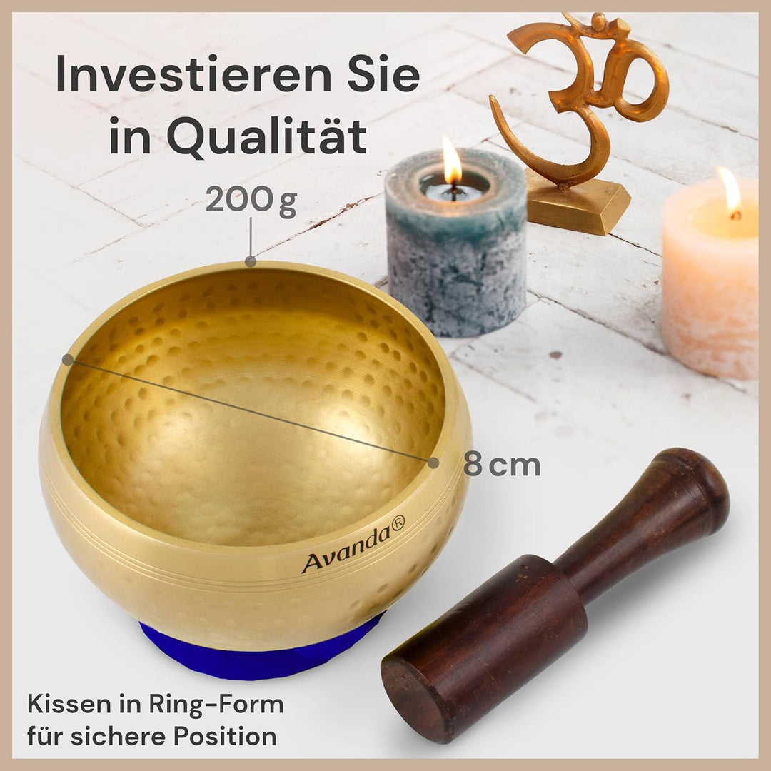Tibetisches Klangschale-Set für Yoga, Meditation und Entspannung - Gehämmerte tibetische Klangschale