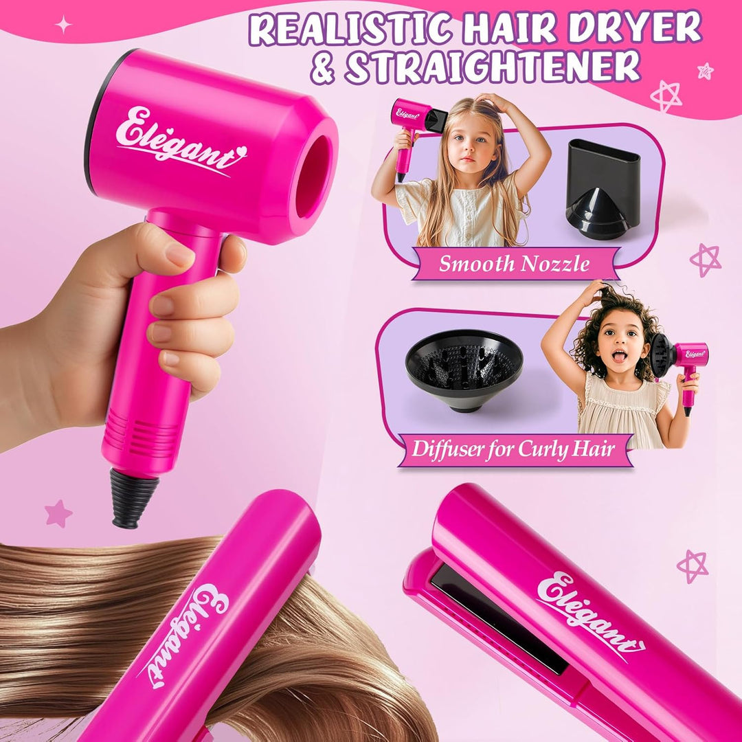 Frisierkopf Kinder Schminkpuppe mit Haartrockner Haarglätter Nagellack Kinderschminke Friseur Set Ha