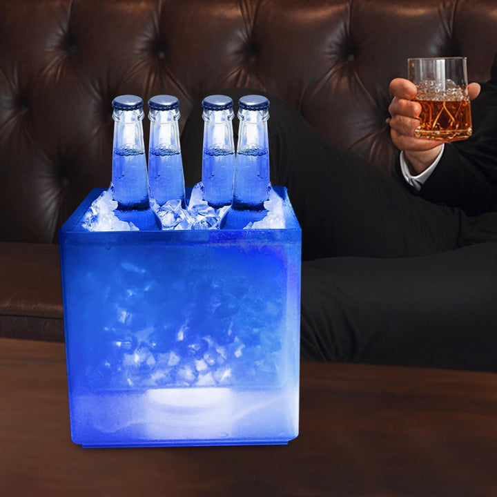 LED Eiskübel 3.5L, Multicolor RGB LED Sektkübel, Doppelwandiger Grossraumbehälter für Flaschenwein u