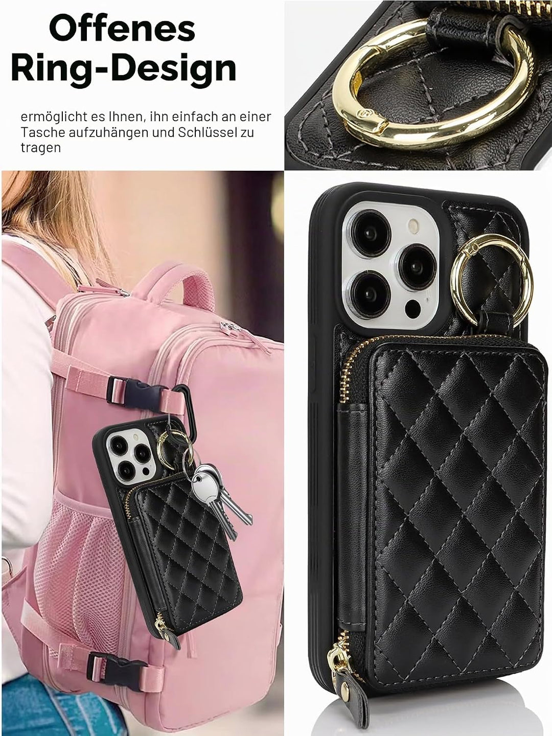ELTEKER Handyhülle für iPhone 14 Pro Hülle mit Band Verstellbarem Schultergurt, Reissverschluss Geld