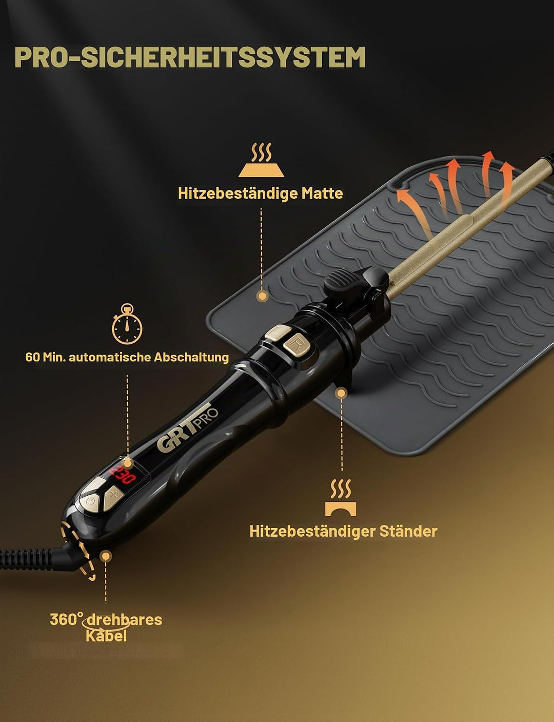 Automatischer Lockenstab mit Rotation 9mm - Profi Lockenstab Kleine Locken mit 14 Heizstufen (100-23