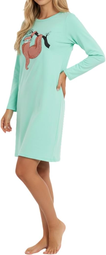 In One Clothing Mädchen Nachthemd mit langem Arm, weicher Singley Jersey aus 100% Baumwolle Türkis -