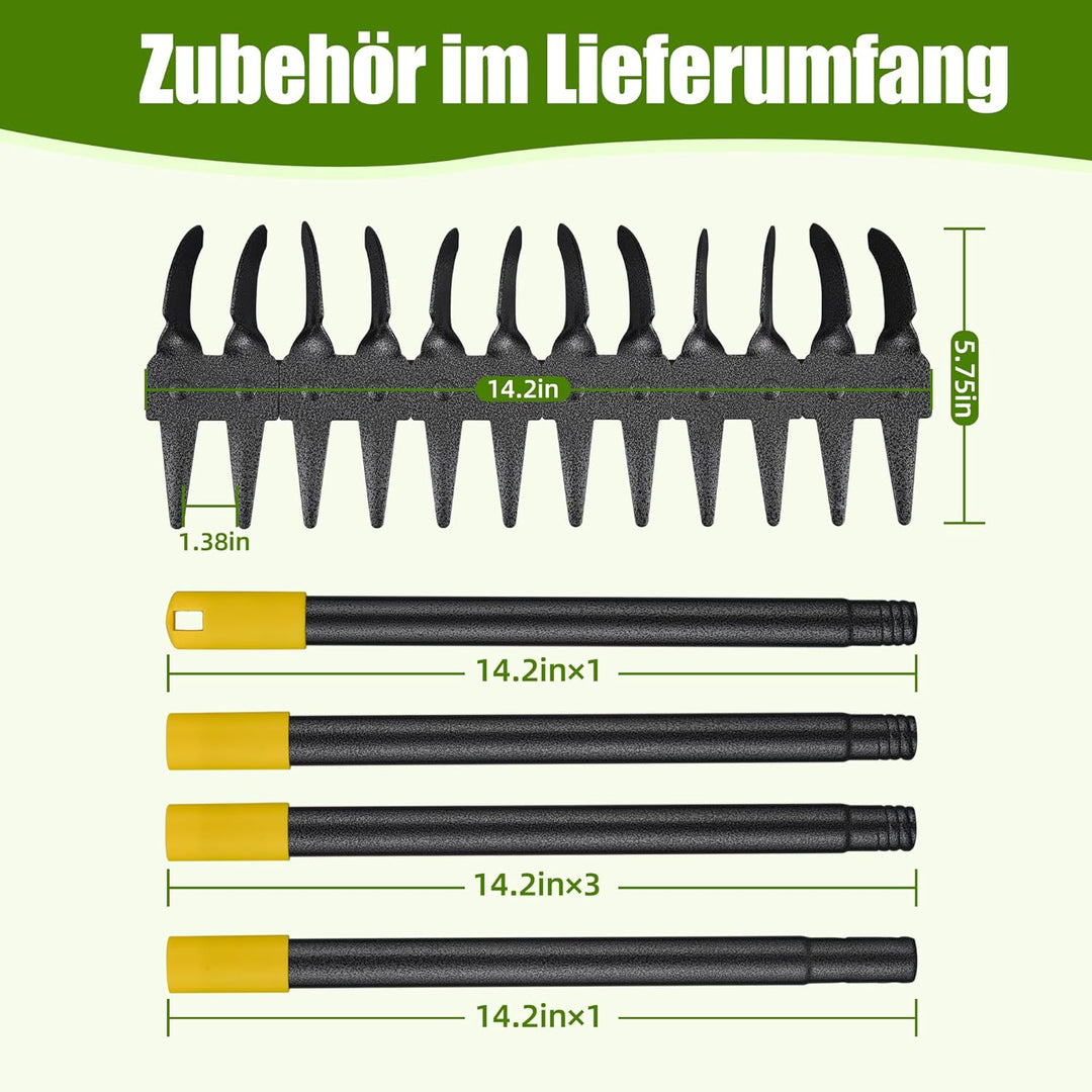 Rechen für den Garten mit Stiel – 190cm Doppelreihen-Harke aus Edelstahl, Rutschfester Griff. Als Ra