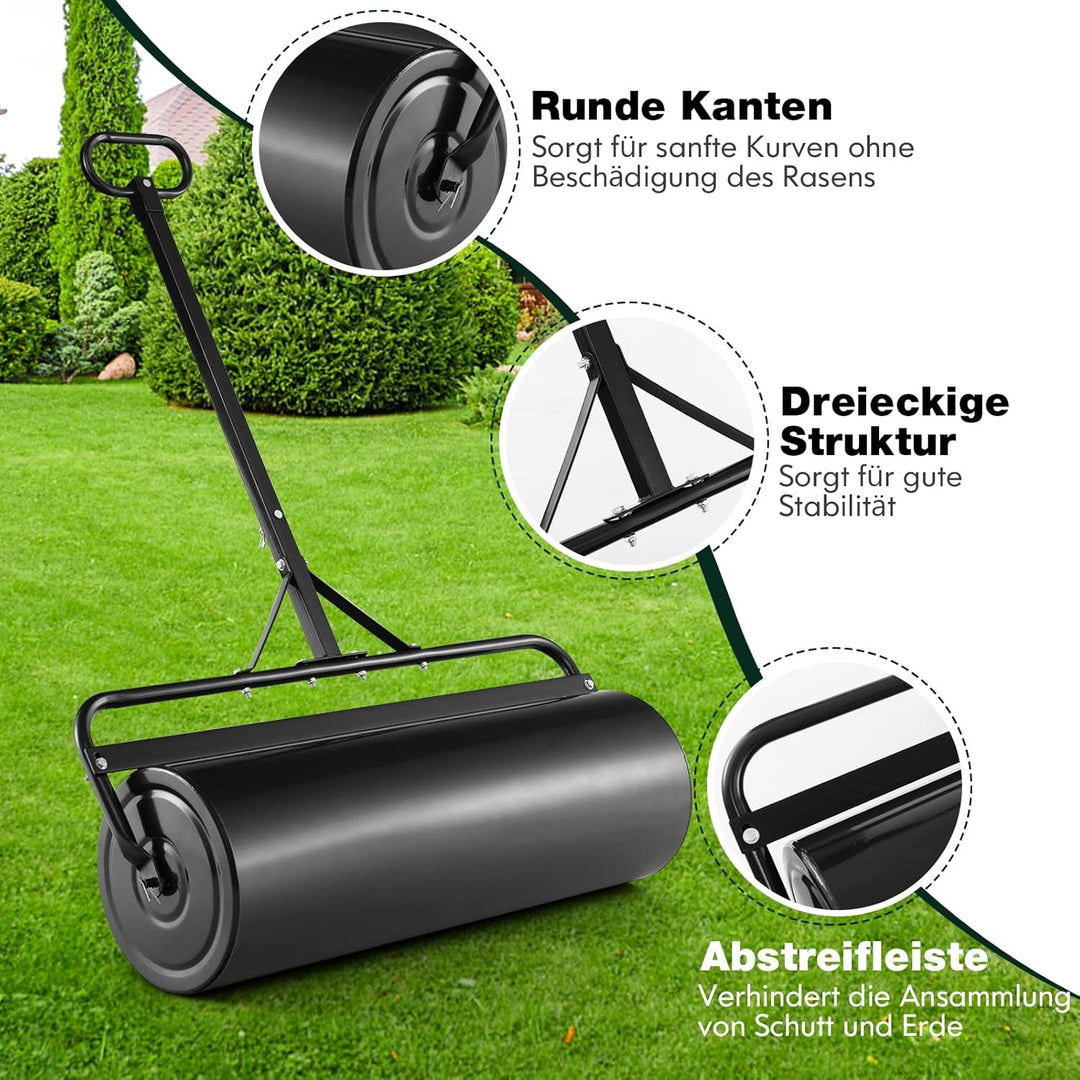 COSTWAY Rasenwalze befüllbar Wasser oder Sand, 63 L, Ø 30 cm x 99 cm, Bodenwalze mit Griff, Gartenwa