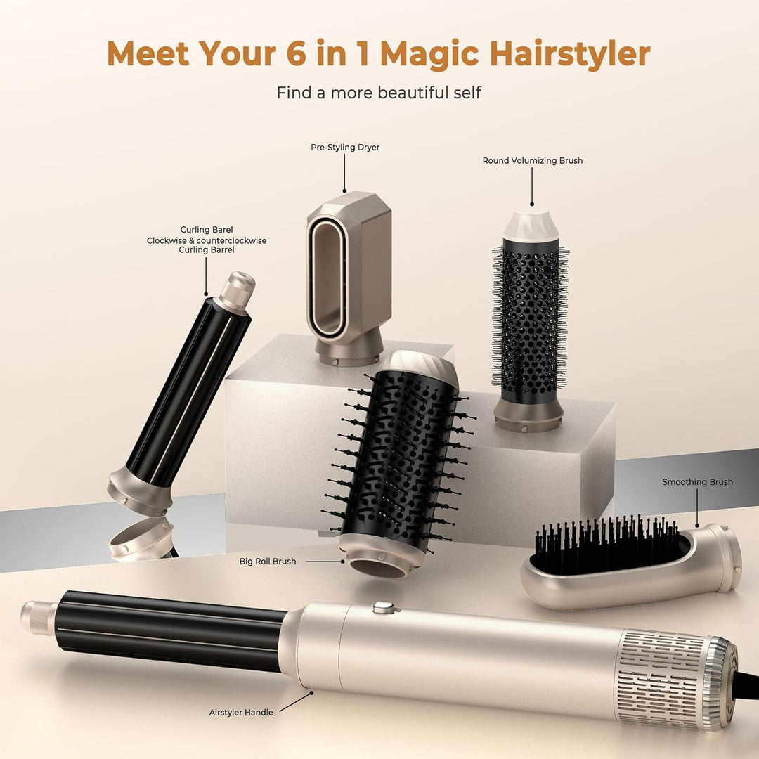 UKLISS Hairstyler 6 in 1 Air Styler Set - Pro Haarstyler Set 1000w mit Rundbürstenföhn, Air Curler,