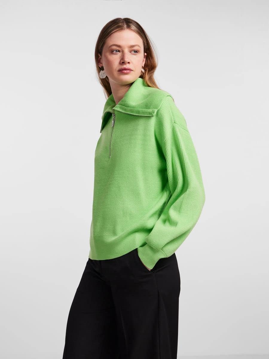YAS Damen Yasdeli Ls Zip Knit S. Noos Pullover L Summer Green, L Summer Green