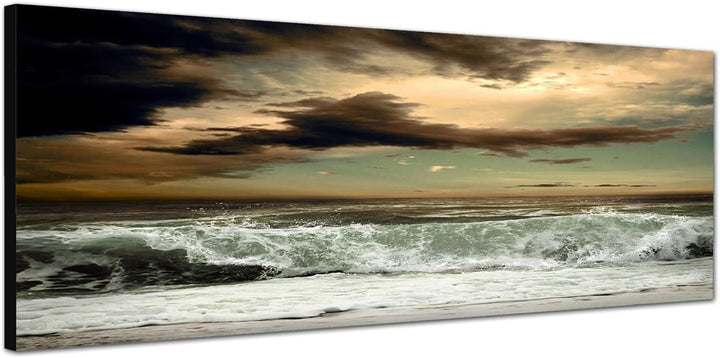 Paul Sinus Art Panoramabild auf Leinwand und Keilrahmen 120x40cm Meer Wellen Sturm Wolkenhimmel