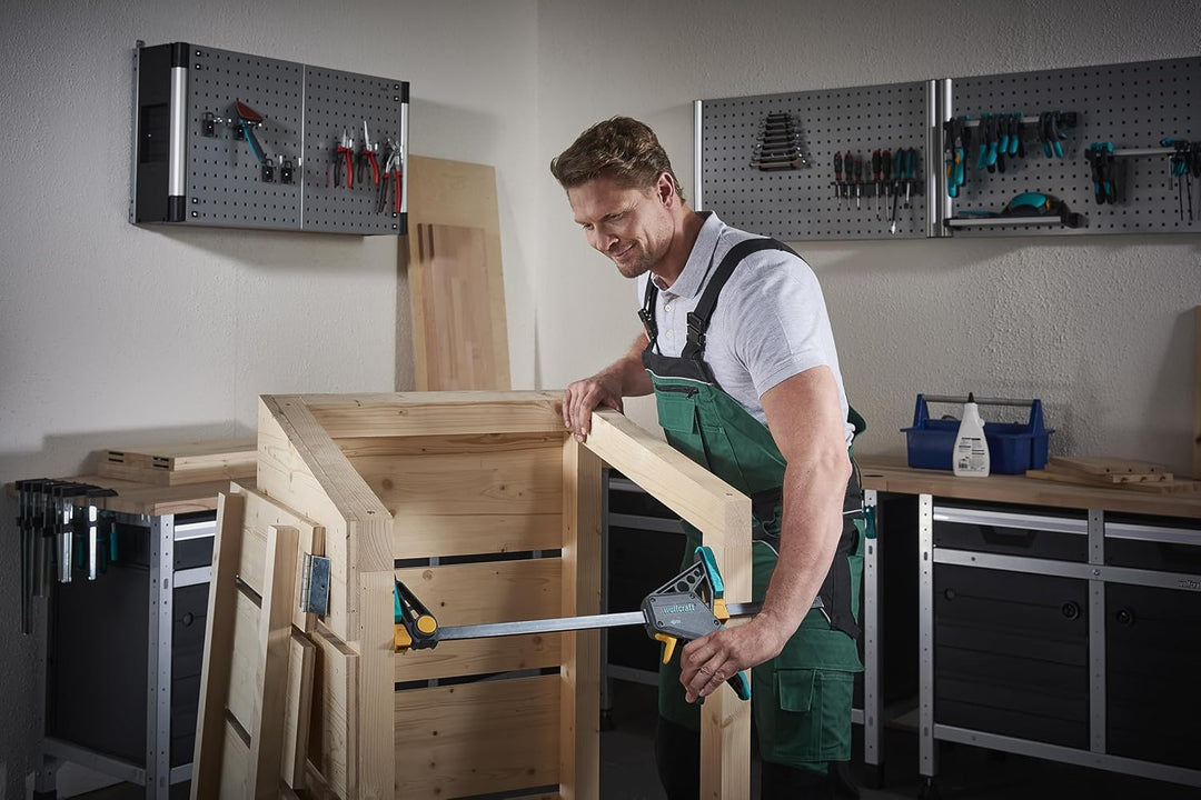 wolfcraft XL-Einhandzwingen-Set, 3-tlg. I 8624000 I Ermöglicht flexible Spannweiten von bis zu 1060