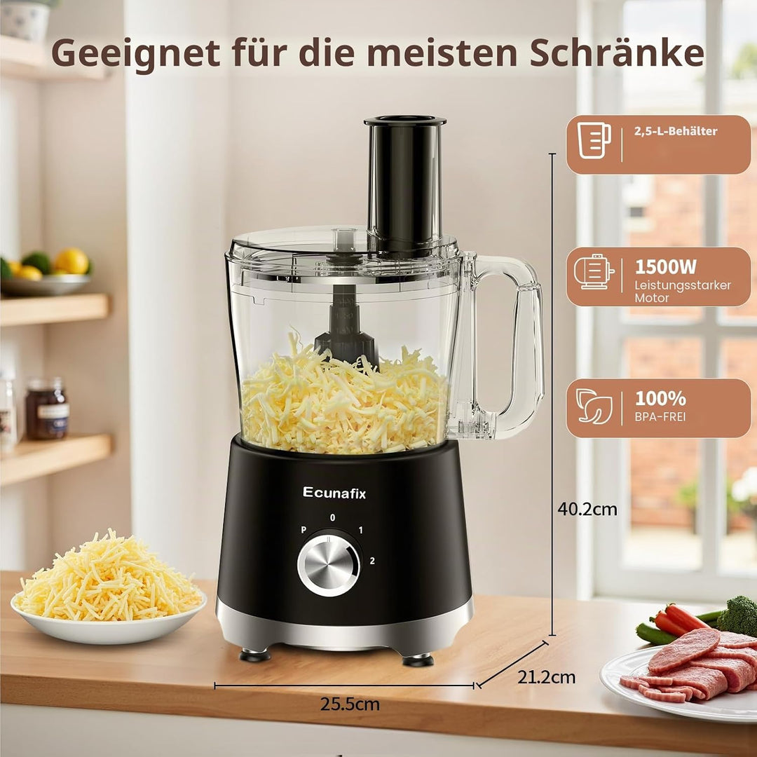 Küchenmaschine & Zerkleinerer 1500 W, 2,5L, Food Processor mit 2L Standmixer, 200ML Kaffeemühle für