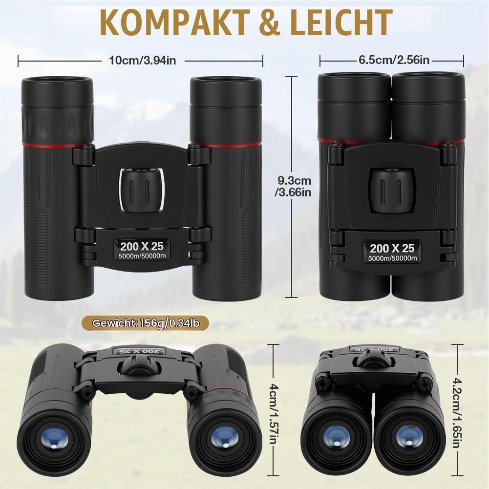 OFFCUP 200x25 Kompakt Fernglas für Erwachsene und Kinder, Ferngläser mit Tragetasche FaltbaresFeldst