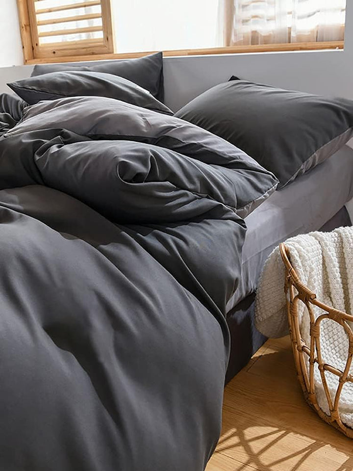 Omela Bettwäsche 140x200 Grau Anthrazit Kuschelig Weich Microfaser Unifarben Wende Bettwäsche Set Ös