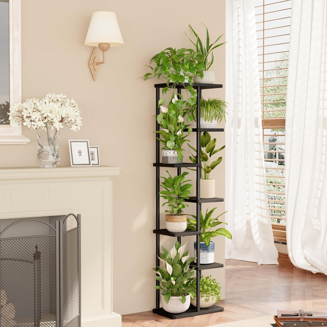 Bamworld Blumenständer Hoch aus Metall und Holz – Pflanzenständer mit 7 Ebenen, Pflanzenregal für In