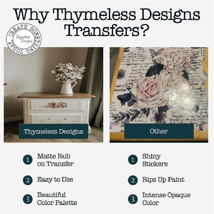 Thymeless Designs Transfers zum Aufreiben für Möbel und Handwerk, 3 Designbögen, je 27,9 x 43,2 cm,