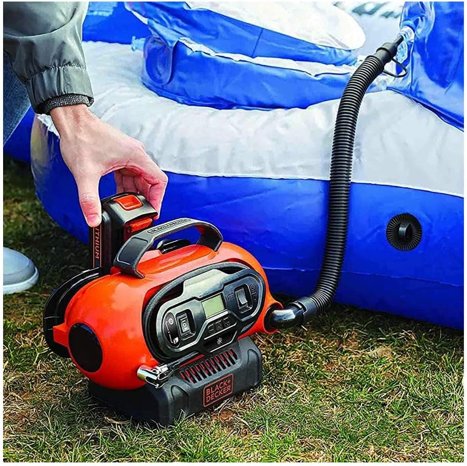 BLACK+DECKER Druckluft Kompressor Flüsterkompressor Akku Luftpumpe 11 Bar (mögliche Stromquelle: 12V