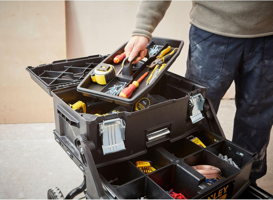 Stanley FatMax Mobile Arbeitsstation (54,9 x 73,3 x 41,3 cm, Schwerlasträder, automatische Sicherhei