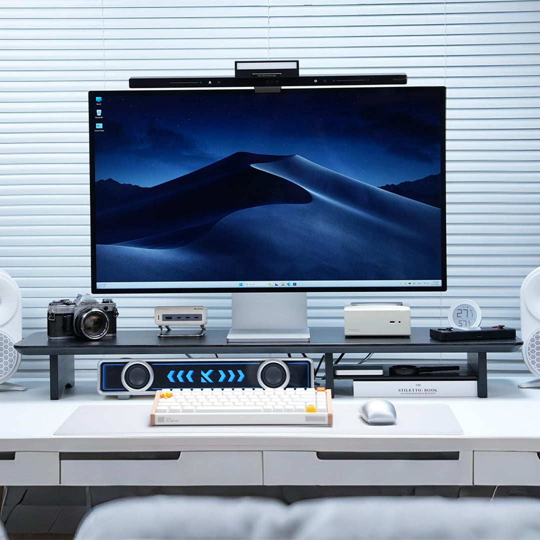 Bamboo Dual Monitor Ständer schwarz, 2-stufiger Schreibtisch Monitorständer für 2 Monitore, Halterun