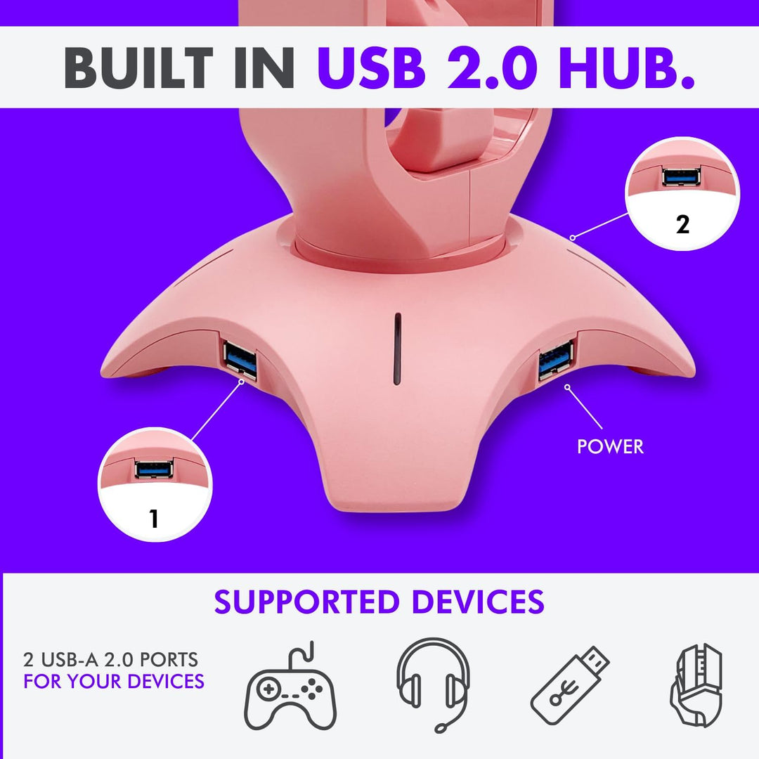 Tilted Nation RGB Gaming Headset Stand 3 in 1 rosa Kopfhörer Ständer mit Maus Bungee und 2 Port USB