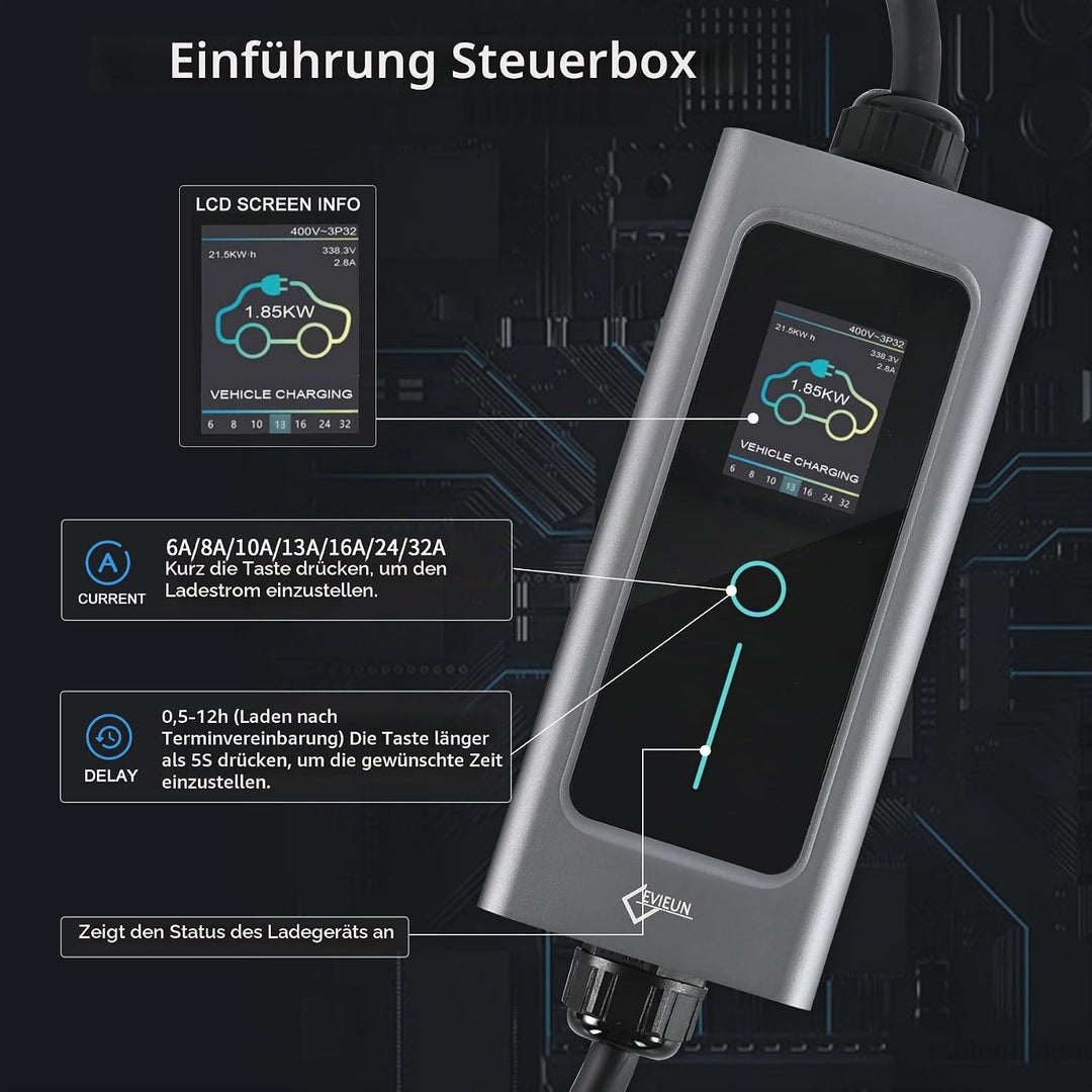 EVIEUN EV Ladekabel Typ 2 7,2 kW 1-Phasen 6-32 A 5M, EV-Ladegerät Ladekabel CEE auf Typ 2 mit Allen