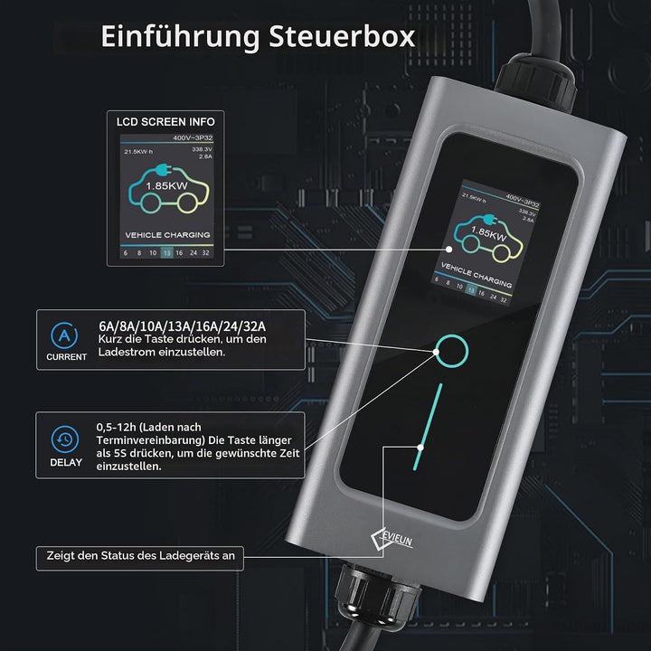 EVIEUN EV Ladekabel Typ 2 7,2 kW 1-Phasen 6-32 A 5M, EV-Ladegerät Ladekabel CEE auf Typ 2 mit Allen