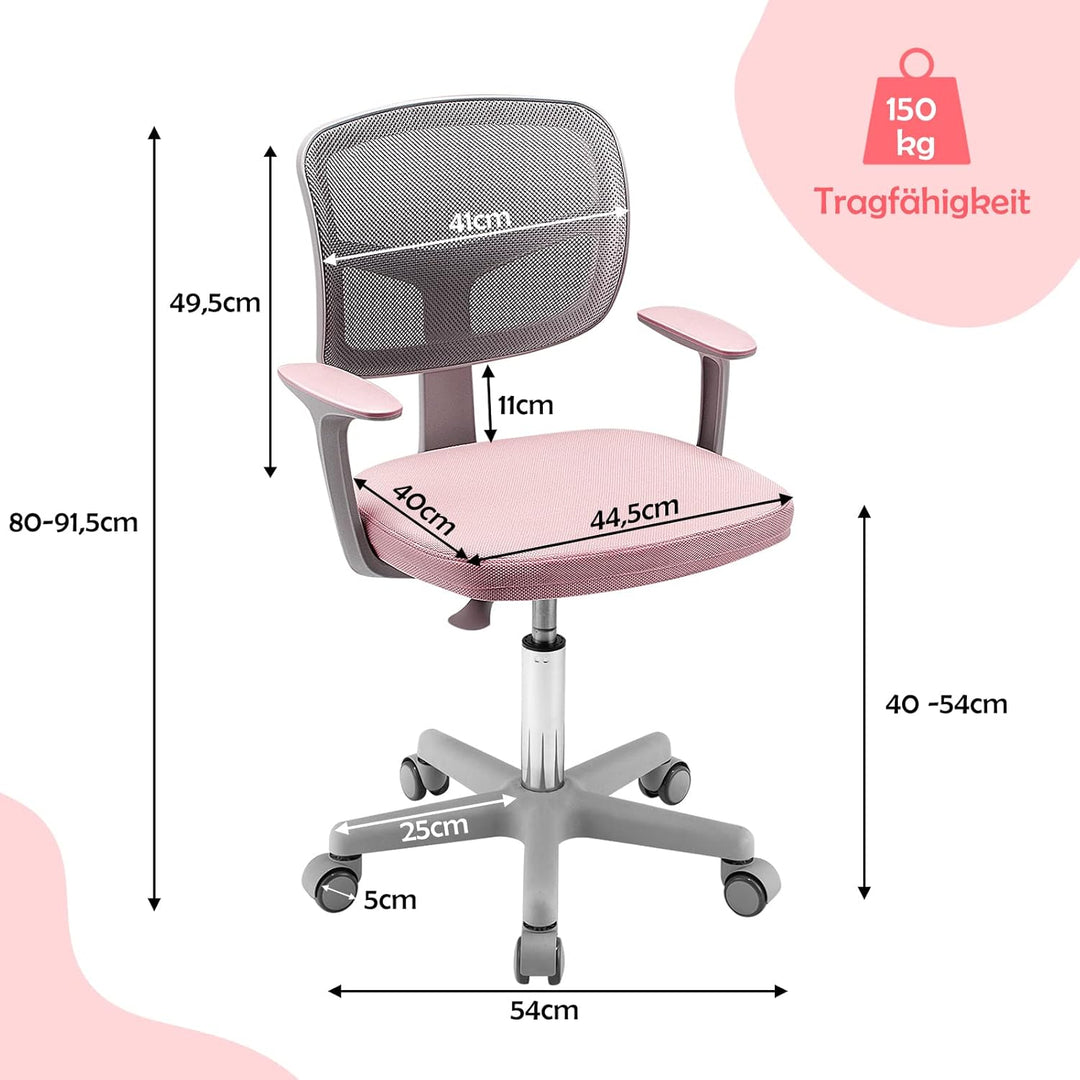 COSTWAY 360° Drehbarer Kinderschreibtischstuhl, 80-91,5 cm Höhenverstellbarer Jungendstuhl mit Rücke