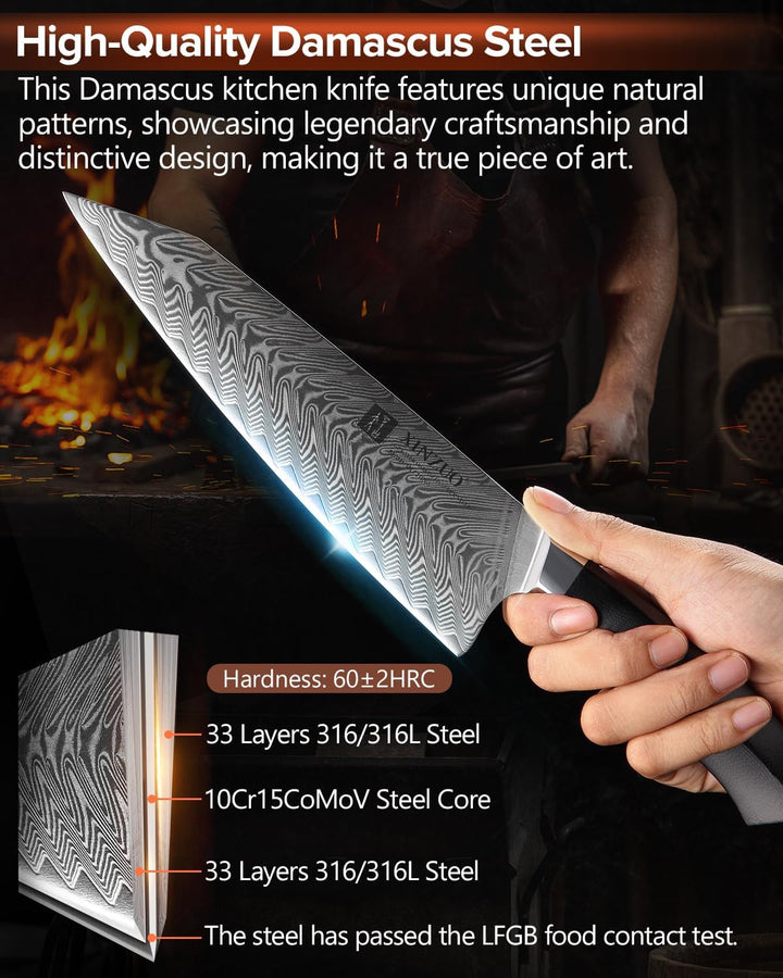 XINZUO Damaststahl Kochmesser, 21.5cm Kiritsuke Chefmesser Profi geschmiedet Gyuto Küchenmesser, Mil