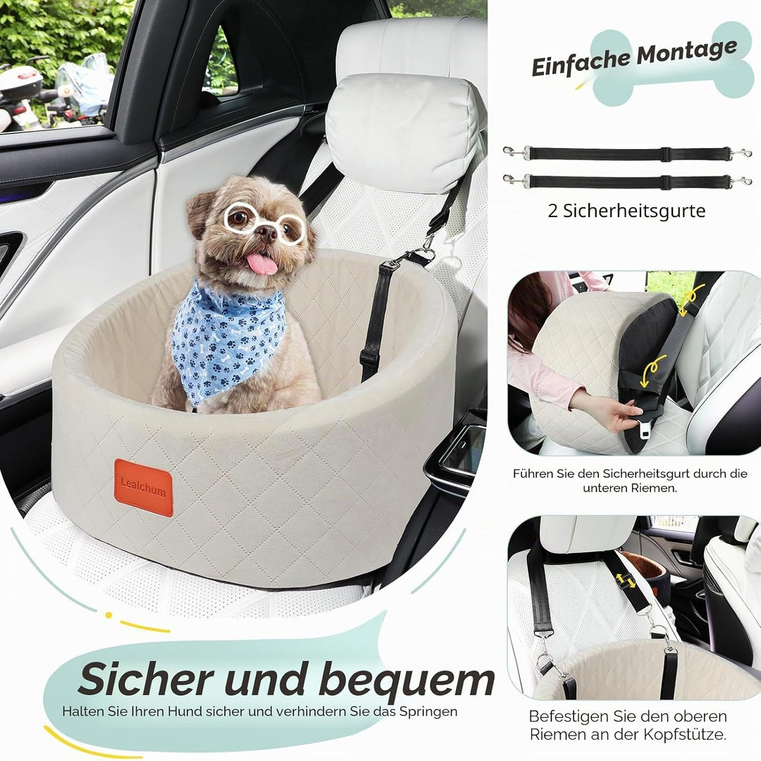 Hunde-Autositz, bequemer Haustier-Autositz mit Sicherheitsleinen zum Anklippen, waschbares Reise-Aut