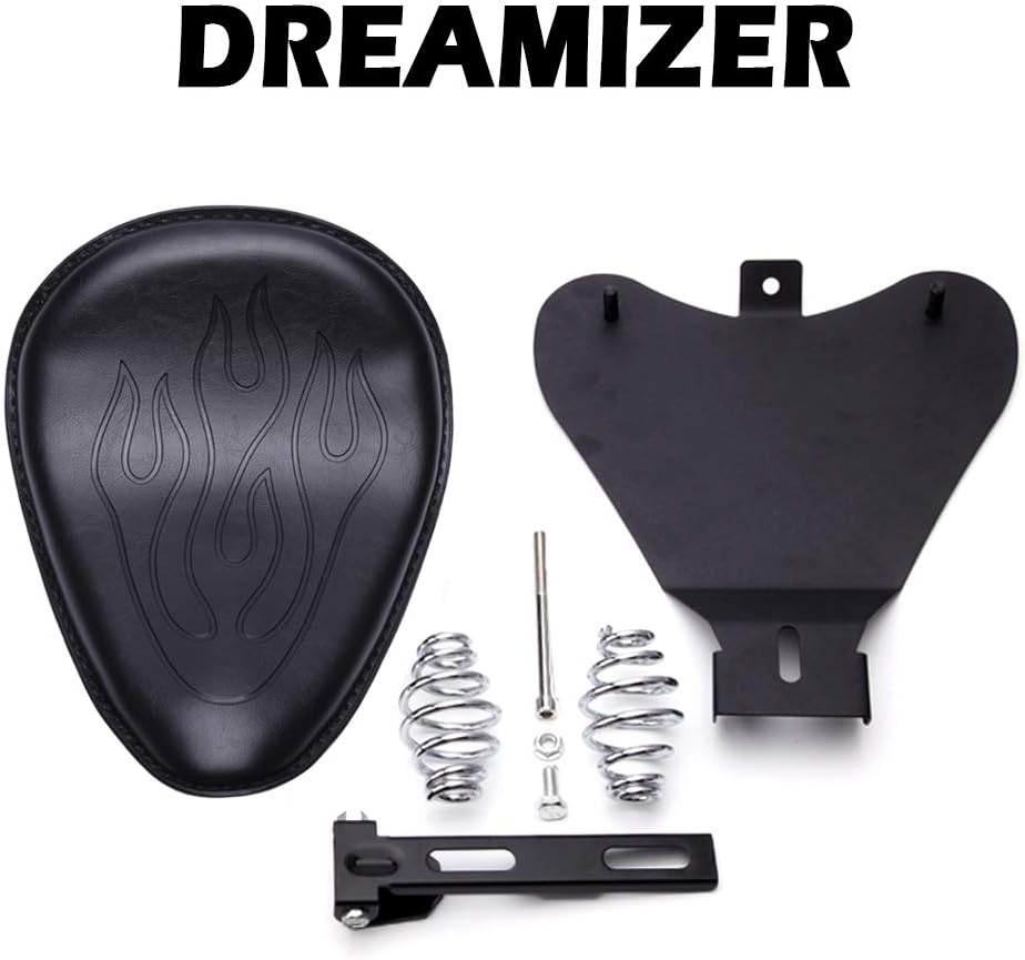 DREAMIZER Schwarzer Motorrad Leder Bobber Sitz, Motorrad Solositz mit Federhalterung Grundplatte für