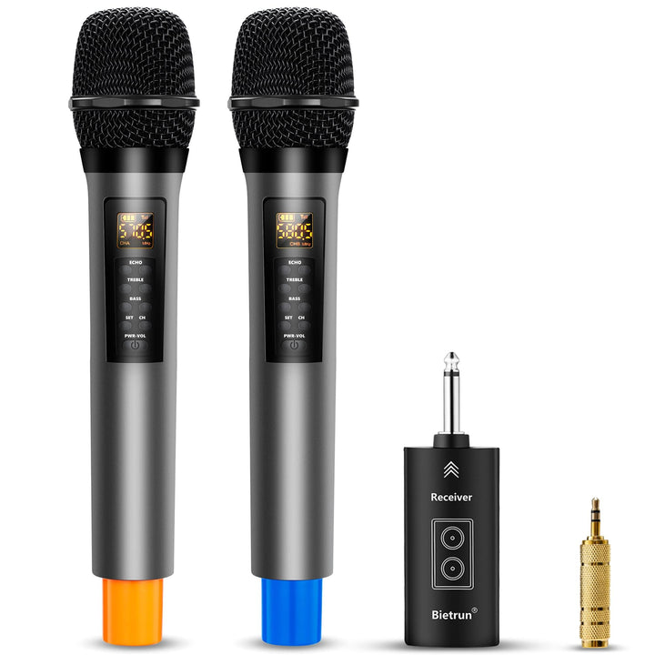 Bietrun Kabellose Mikrofone mit Echo, Höhen, Bass und Bluetooth, 160 m Reichweite, tragbares UHF-Han