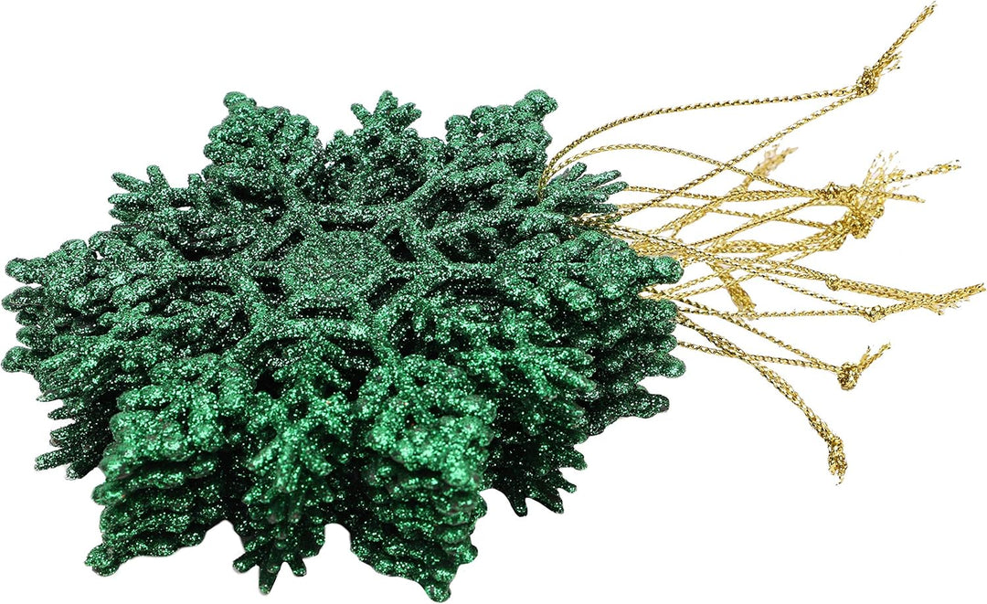 Christmas Concepts® Packung mit 12-10 cm Glitter Schneeflocke zum Aufhängen - Weihnachtsschmuck (Grü