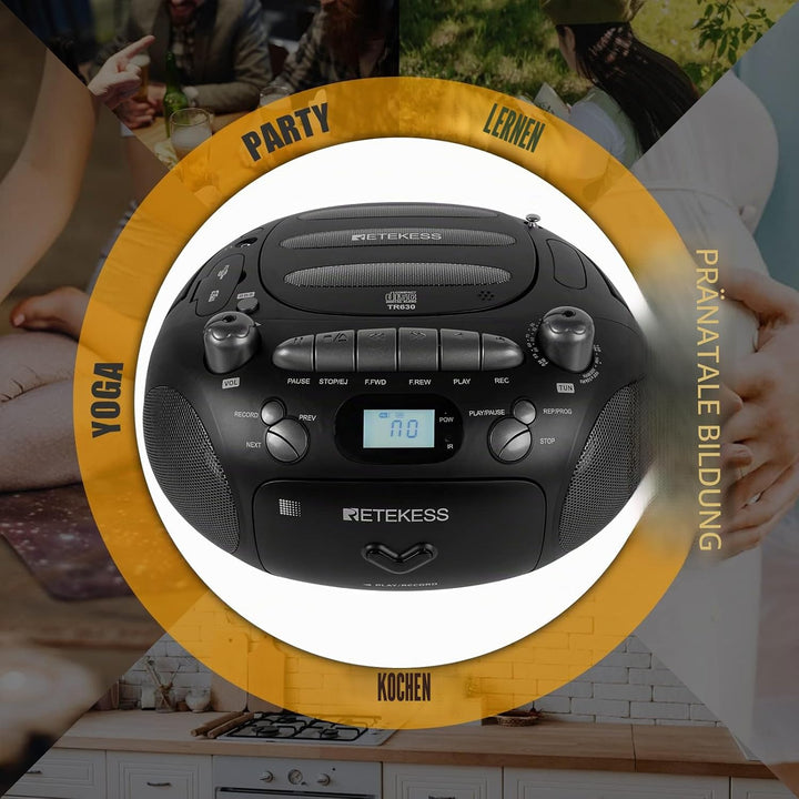 Retekess TR630 CD Player mit Kassette, Radio Batteriebetrieben, Kassettenrecorder, mit Fernbedienung