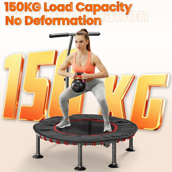 LIFERUN Fitness Trampolin Indoor | mit Randabdeckung | Bis 150kg Belastbar | 3 Verstellbare Haltegri