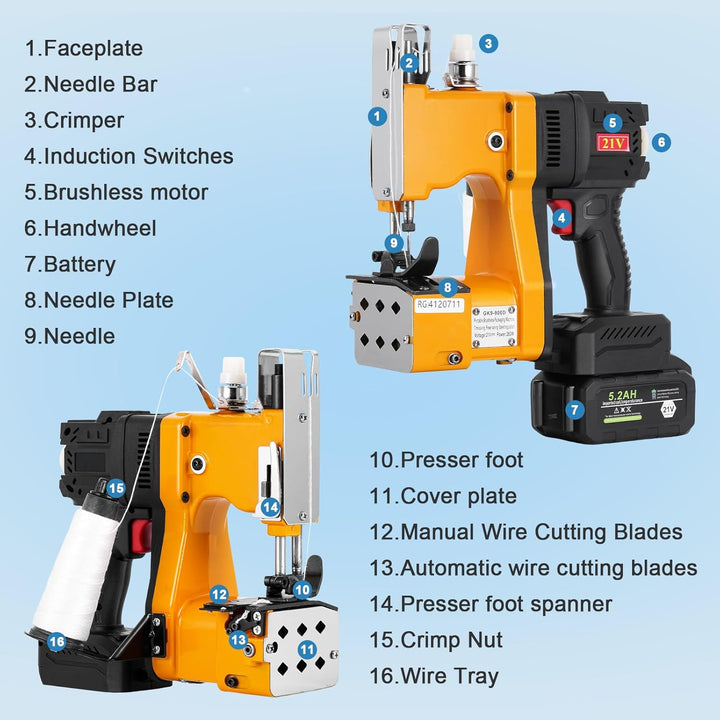 MXBAOHENG Sacknähmaschine mit 1 akku 21V Einstellbare Geschwindigkeit Beutelverschliessmaschine mit