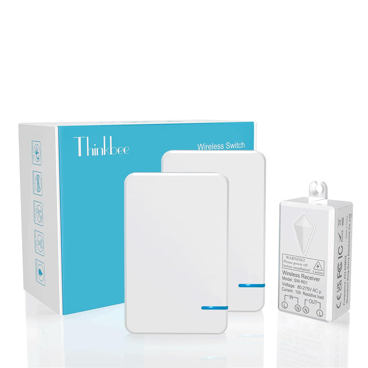 Funkschalter, 230V Thinkbee Wireless Lichtschalter Set mit Funk Fernbedienung, Wasserdicht Staubdich