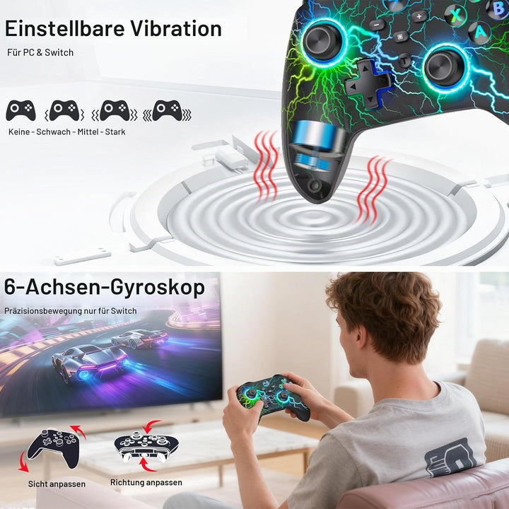 Controller PC, 2.4GHz Wireless PC Controller mit Hall Trigger/Cooles RGB Licht/1000mAh, Gaming Contr