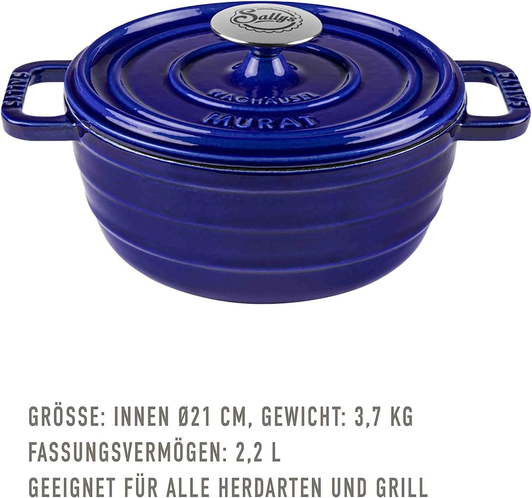 Sallys Medium Gourmet Gusseisentopf mit Deckel, emaillierte Beschichtung, Für alle Herdarten, ofenfe