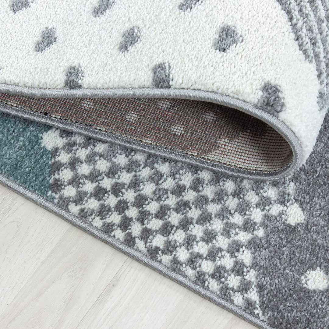 Teppium Kinderteppich für Mädchen und Jungen Wolken Design 80 x 150 cm Blau - Waschbarer Teppich Wei