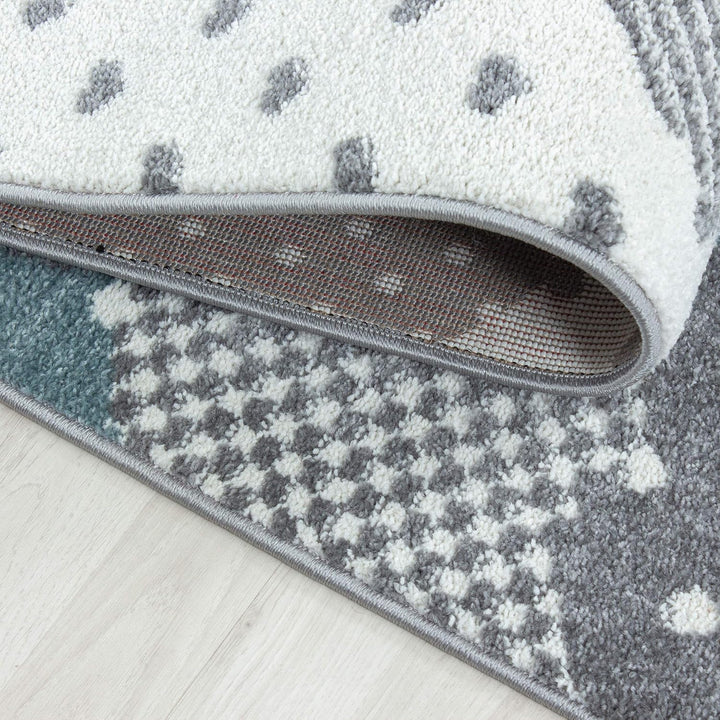 Teppium Kinderteppich für Mädchen und Jungen Wolken Design 80 x 150 cm Blau - Waschbarer Teppich Wei