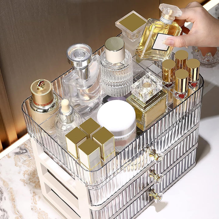 Make-up-Organizer mit 3 Schubladen – Stapelbarer Acryl Kosmetik-Organizer mit herausnehmbarem Tablet