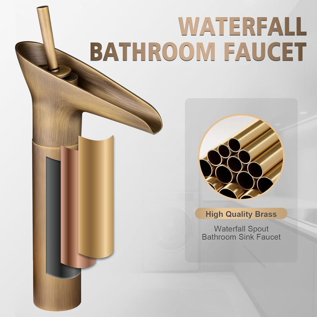 Hiendure® Einhebel- Mischbatterie Wasserhahn Armatur Waschtischarmatur Wasserfall Einhandmischer für