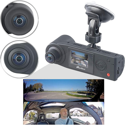 NavGear Kamera für Auto: Full-HD-Dashcam mit 2 Kameras für 360°-Panorama-Sicht, G-Sensor (Autokamera