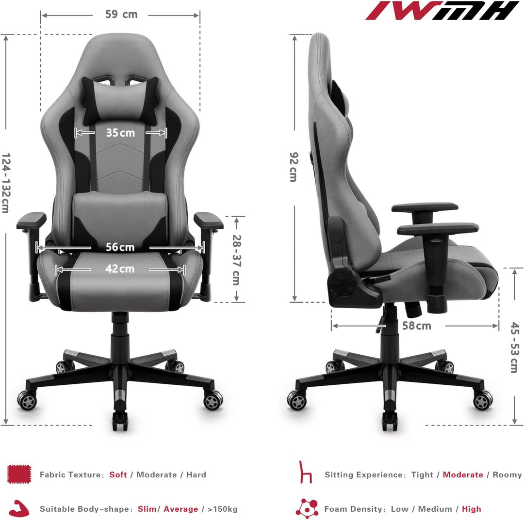 IntimaTe WM Heart Gaming Stuhl, Bürostuhl Stoff Racing Gamer Stuhl, Ergonomischer Computerstuhl Schr