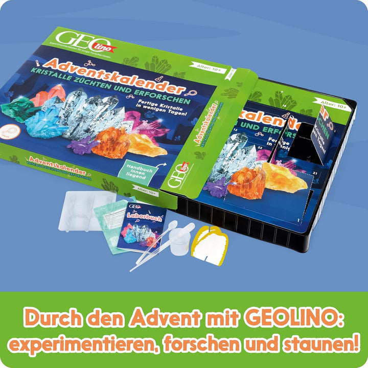 FRANZIS 67186 - GEOlino Adventskalender Kristalle züchten und erforschen, fertige Kristalle in 24 Ta