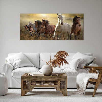 Wandbilder Dekoration Wohnzimmer Pferd Tier Natur Panorama Bilder auf Leinwand 120x50cm Leinwandbild