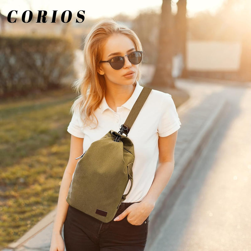 CORIOS Unisex Brusttasche Sling Rucksack Herren Damen Canvas Schultertasche Leicht Crossbody Umhänge