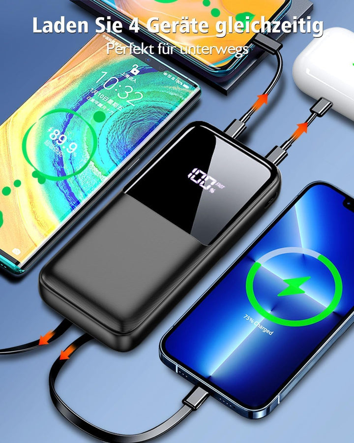 Power Bank 26800mAh, 22,5W USB C Schnellladung Powerbank mit 3 Anschlüssen & 2 integrierten Kabeln,