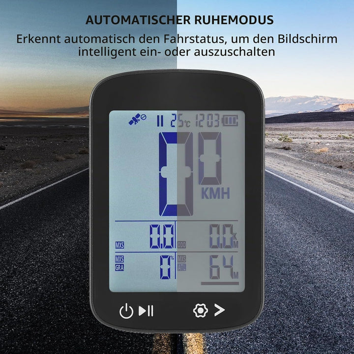 Cryfokt Drahtloser GPS -Fahrradcomputer mit Hohem Klarem Display, Genauem PC und ABS -Material, Wied