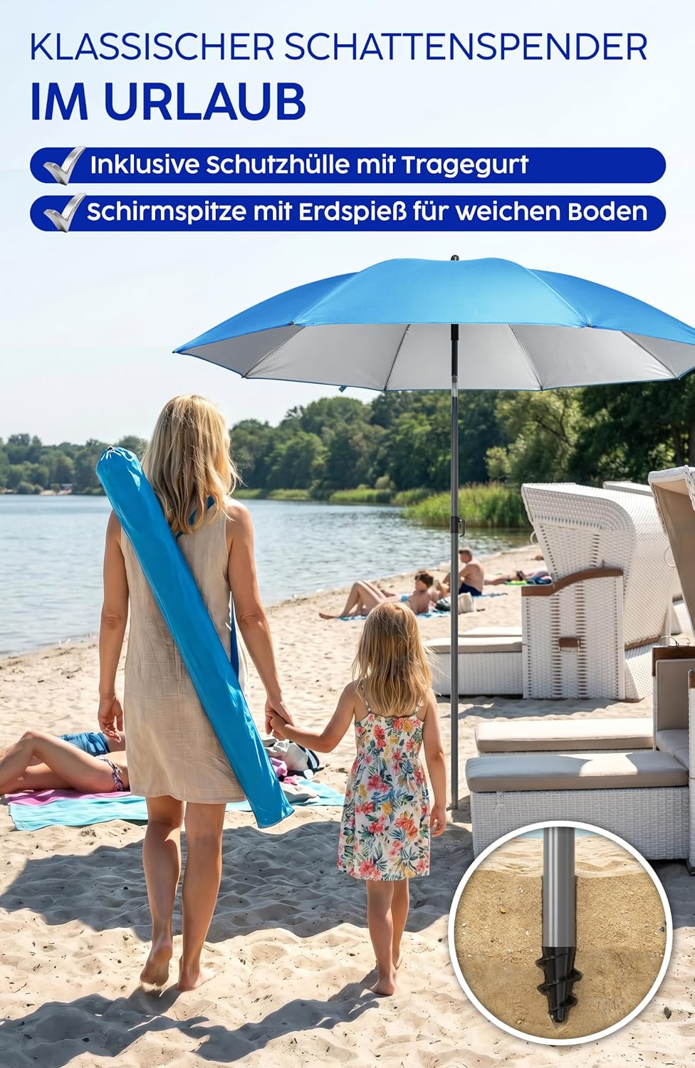4smile Sonnenschirm Strand Ø 180 cm SunnyJoy, UPF 50+ Strandschirm, Strandschirm windfest stabil, So