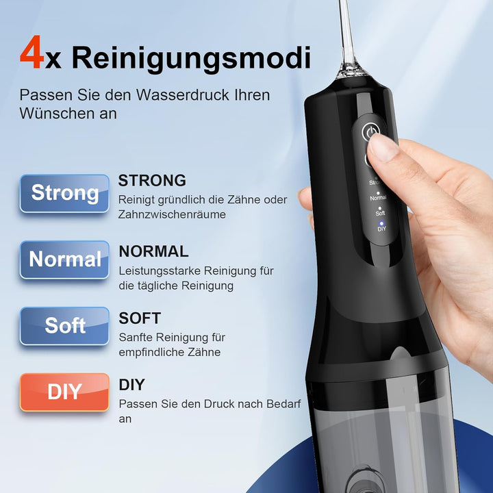 Munddusche Kabellos Elektrisch, Munddusche Testsieger 2025, 260ML Wassertank IPX7 Wasserdicht, 5 Mul