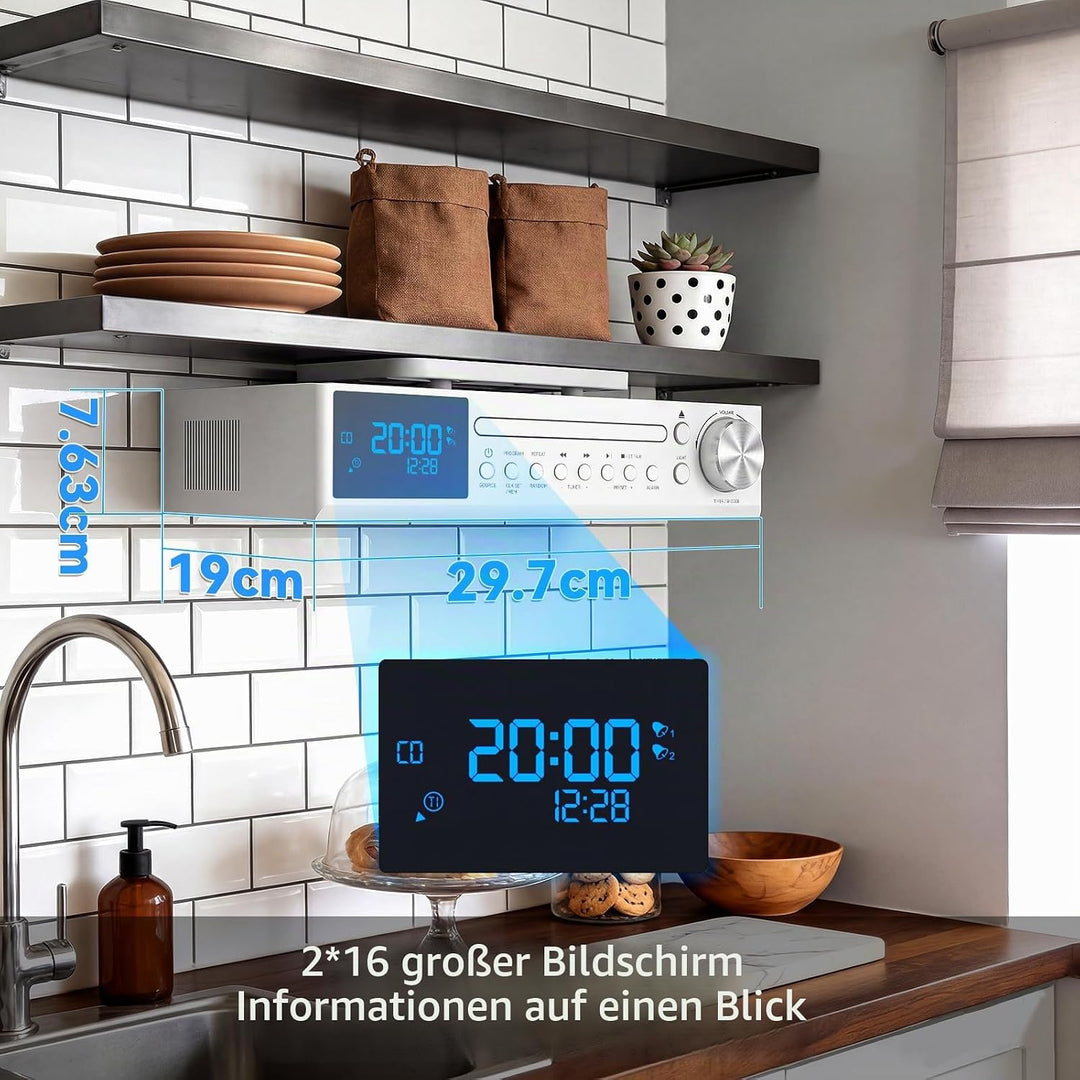 MONODEAL Bluetooth CD Player mit Radi,Küchenradio Unterbau mit Weckfunktion | Unterbauradio Küche mi