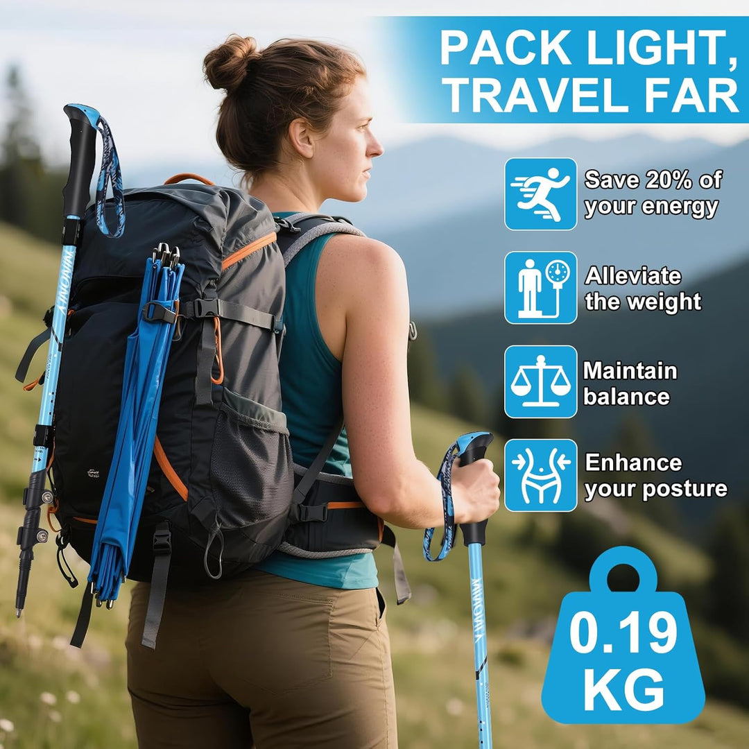 Ninonly Wanderstöcke faltbar Carbon, Nordic Walking Stöcke Damen & Herren, Leichte Teleskop Wanderst